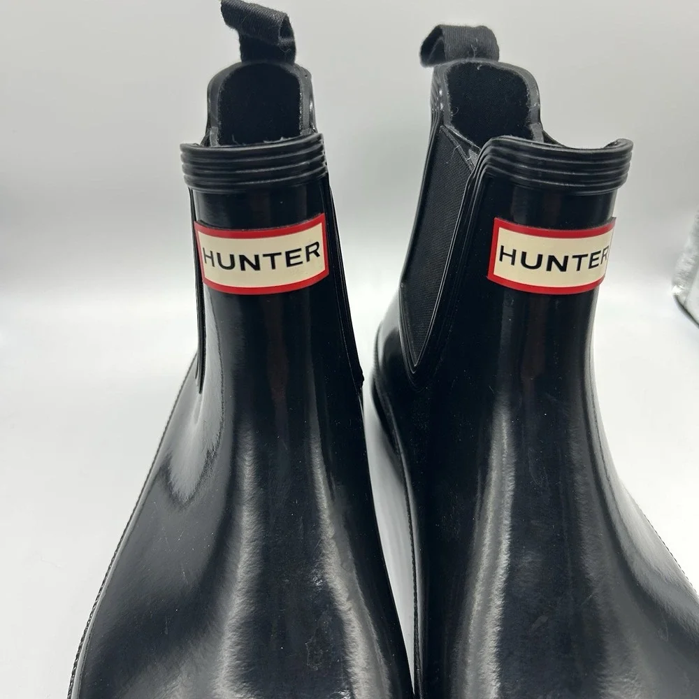 Hunter Boots Women's 9 Original Chelsea Gloss Black Rain Slip On Waterproof
